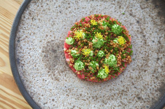 Lamb tartar with buckwheat, chives, and capers ($16)<br>